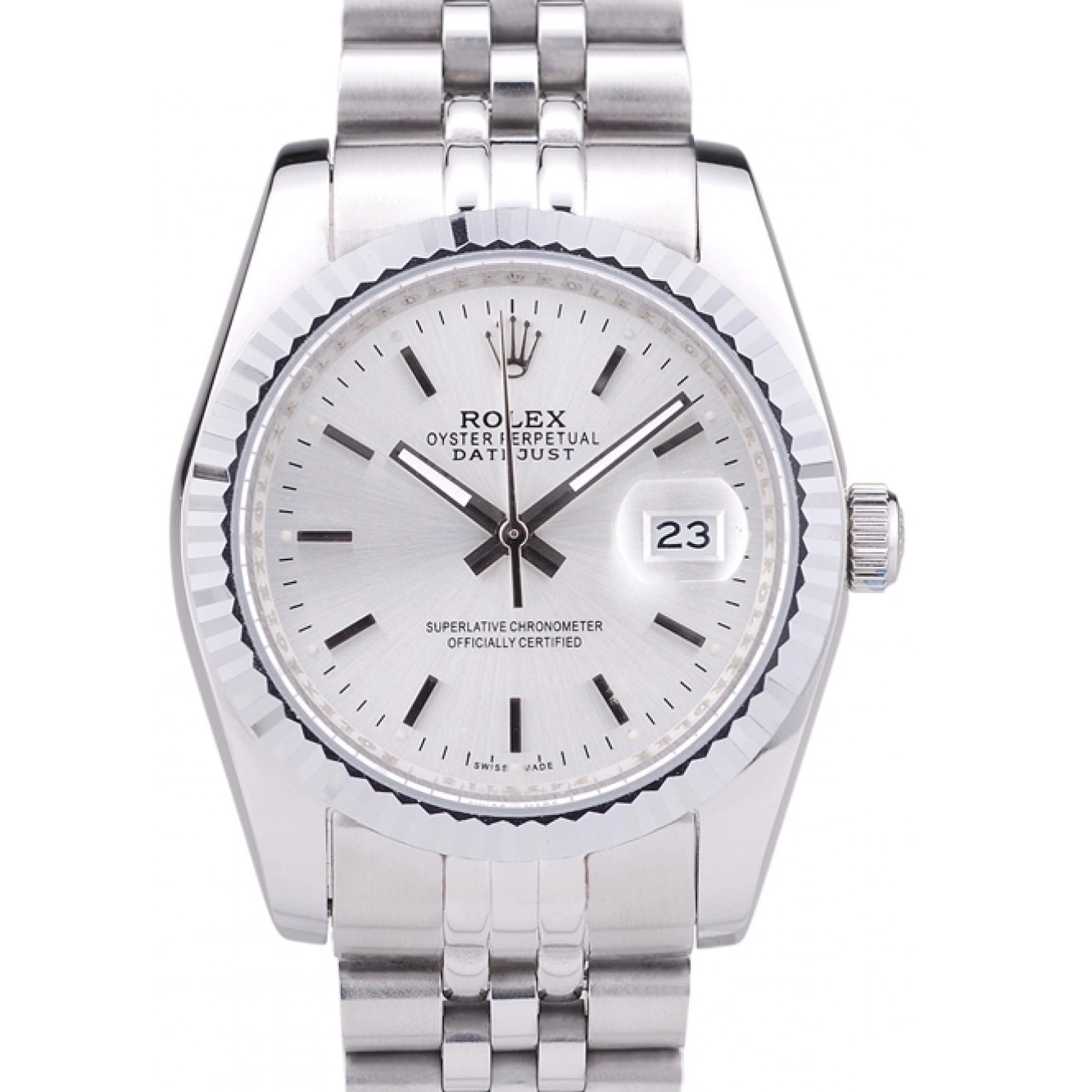Aaa replica watch Bezel Silver Ribbed Datejust Dial 7457 Rolex 0725